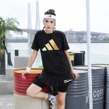 Adidas, прохладная дышащая спортивная летняя футболка подходит для мужчин и женщин с круглым воротником для отдыха, короткий рукав, для бега