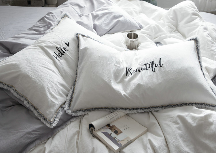 Vỏ gối bằng vải cotton có diềm thêu gối màu tinh khiết, vỏ gối bằng vải bông gối lông vũ
