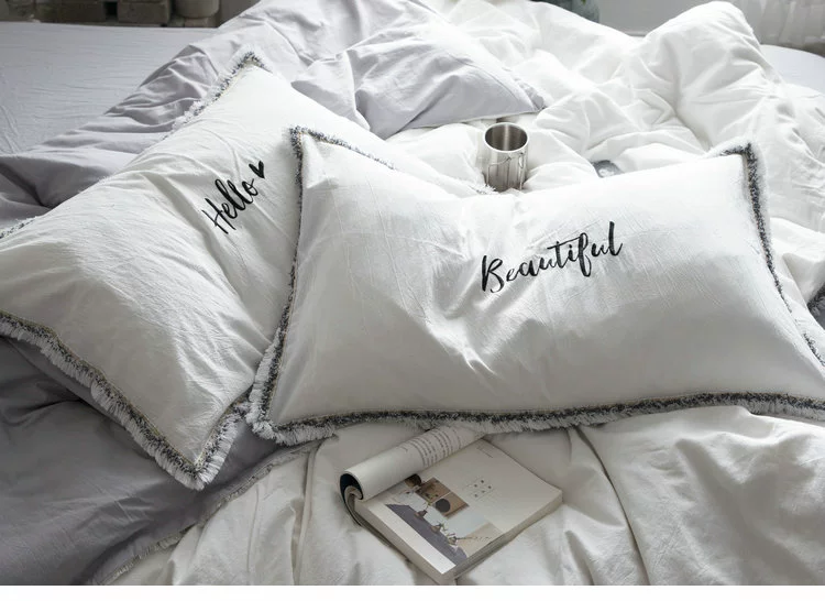Vỏ gối bằng vải cotton có diềm thêu gối màu tinh khiết, vỏ gối bằng vải bông