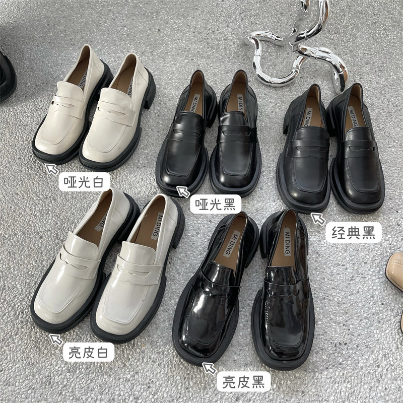 INS Advanced Sensation ~ Day Ensemble Jk Black Round Head Small Leather Shoes Women Fall Lacquer Leather Deep Mouth Single Shoes Flat-bottomed Lefu Shoes