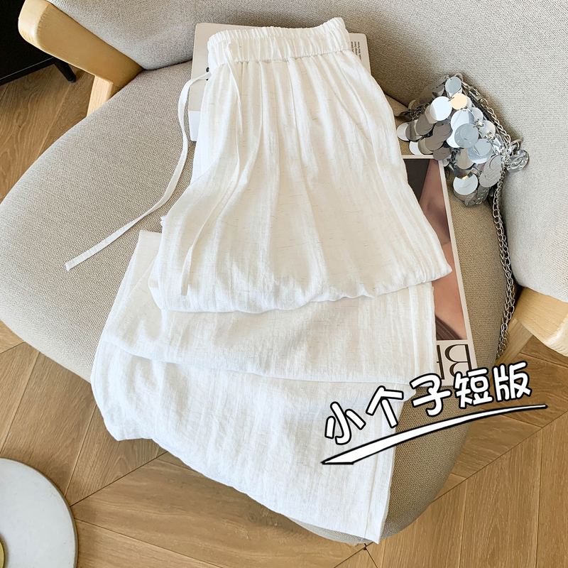 Petite Pants 150cm Casual Linen Pants for Women, Summer Cropped Straight-Leg Pants, Loose Fit, Slimming Wide-Leg Pants