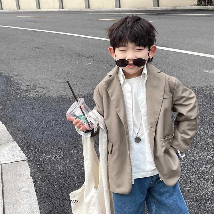 Boys suit jacket spring children 2022 spring new cardigan top boy spring Korean version fake two-piece suit