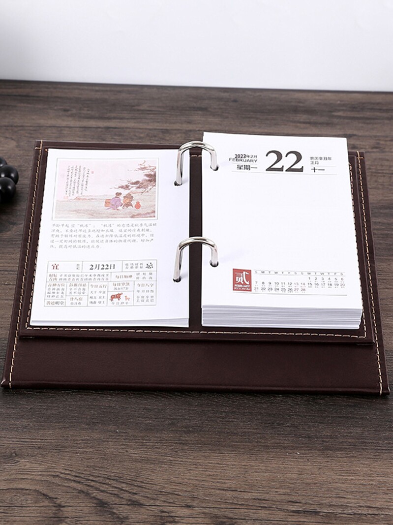 2023 desk calendar business note leather calendar custom-made rabbit year notepad retro tear calendar calendar custom bronzing
