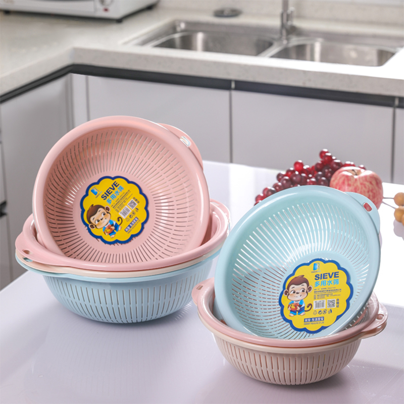 Home Multi-functional kitchen Monolayer Washing basin Home Fruit Vegetable Drain Basket Plastic Round Vegetable Basket Dish Sieves
