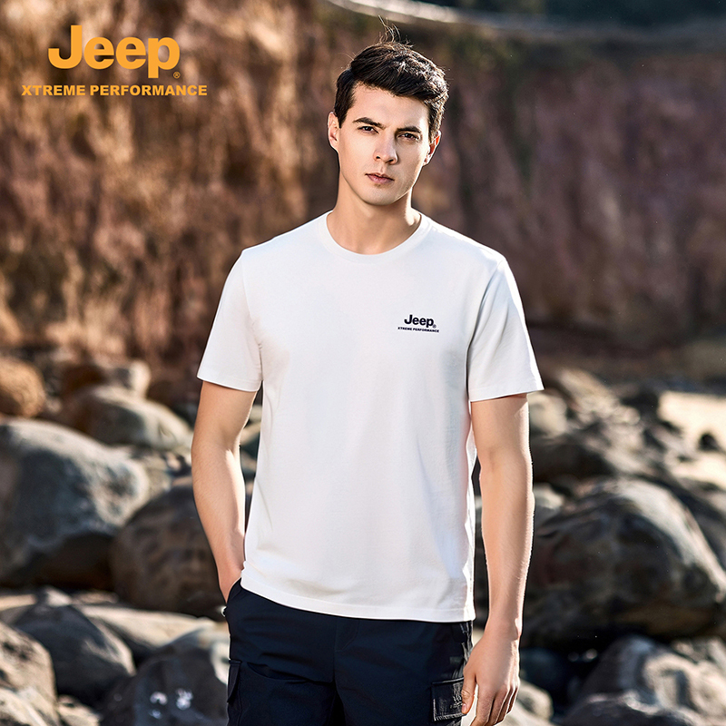 Jeep Official Website Jeep Summer Outdoor Quick-Drying Round-Neck T-Shirt Men's Cool Breathable Antibacterial Cotton-Feel Short-Sleeved Top Half-Sleeved