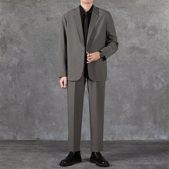 Small suit suit, men's jacket, Korean style business casual, iron-free formal suit, British straight-leg trousers two-piece set