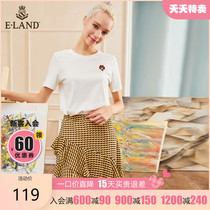 ELAND clothes love spring Harajuku style houndstooth stitching ruffle irregular skirt female attachment