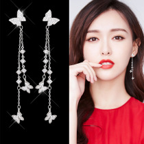 Korean version of sterling silver earrings female elegant temperament butterfly earrings Super fairy long tassel 925 silver earrings hypoallergenic