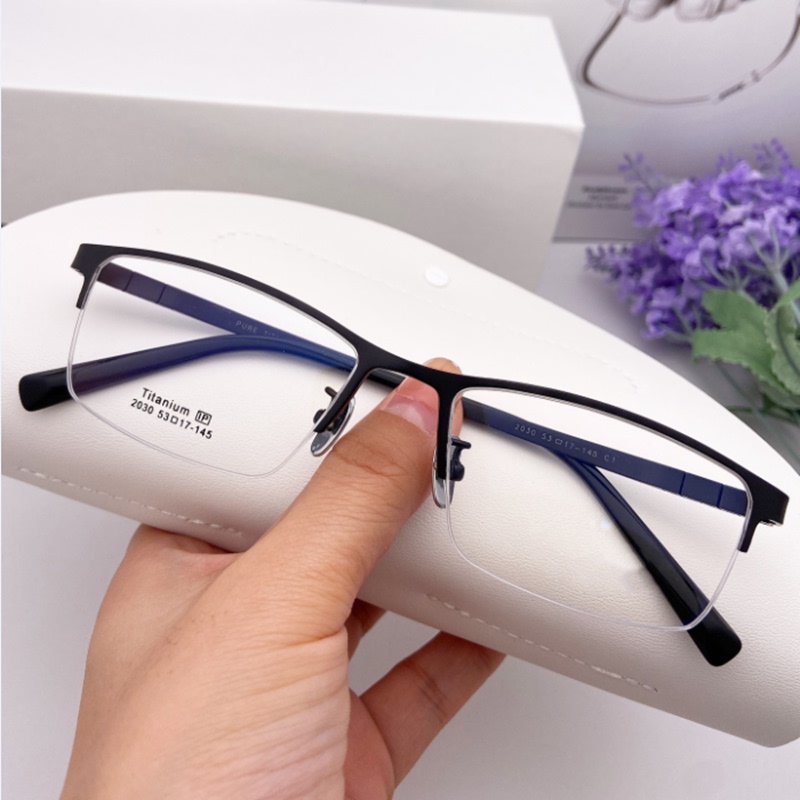 Men's Prescription Glasses Can Be Customized with Astigmatism Correction, Photochromic Lenses, Blue Light Protection, Ultra-Lightweight, Comfortable Half-Frame Pure Titanium Eyeglass Frames for Men