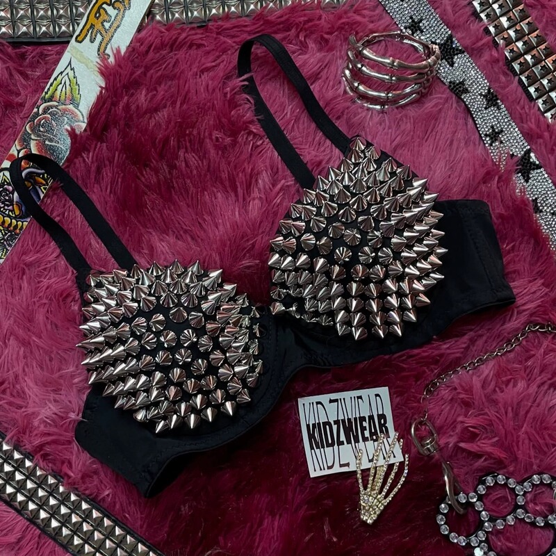 Y2Kslut Foreign Trade ins Niche Gothic Punk Rock Spiked Rivet Stage Nightclub Performance Bra Top