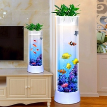 Knorr kitchen super white fish tank Living room small goldfish tank Cylindrical household aquarium Creative water-free vertical