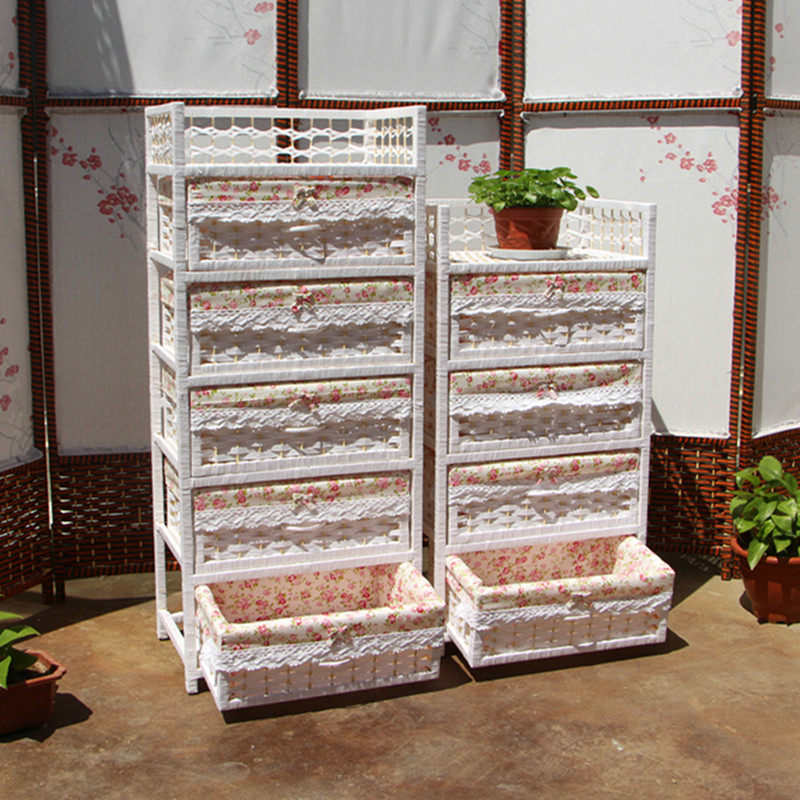 Rattan bedside table solid wood economical locker drawer type storage cabinet home cabinet bedroom simple drawer cabinet