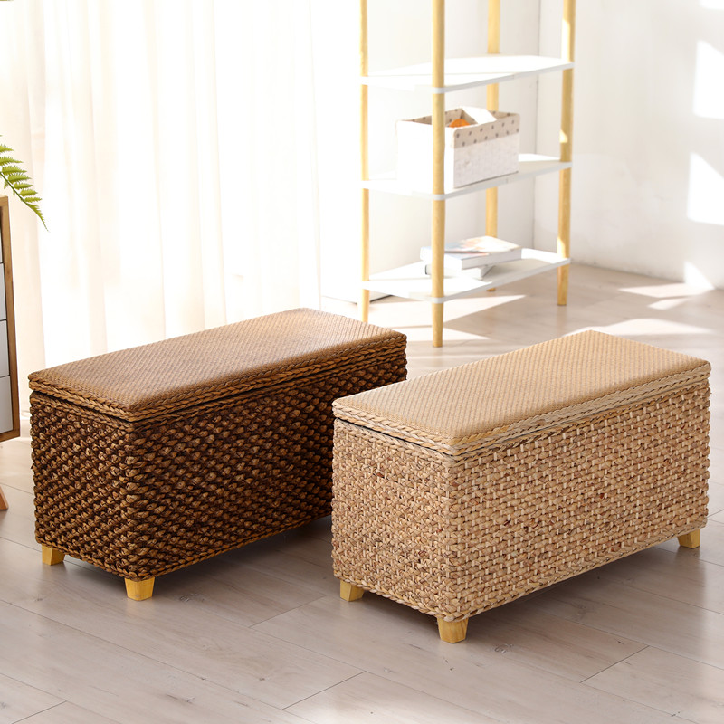 Rattan shoe stool solid wood stool household multi-functional storage stool wear shoe stool sofa stool hall storage stool European style