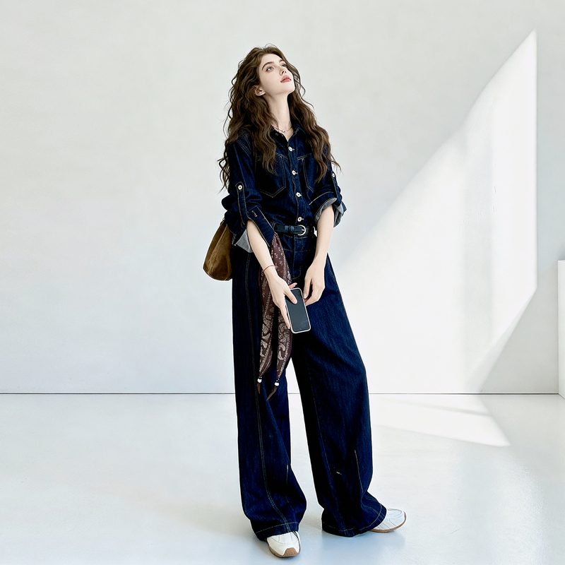 High-End and Elegant Denim Jumpsuit Set for Women, 2026 Autumn New Style, Very Stylish Workwear Casual Jumpsuit High-End and Elegant Denim Jumpsuit Set for Women, 2026 Autumn New Style, Very Stylish Workwear Casual Jumpsuit