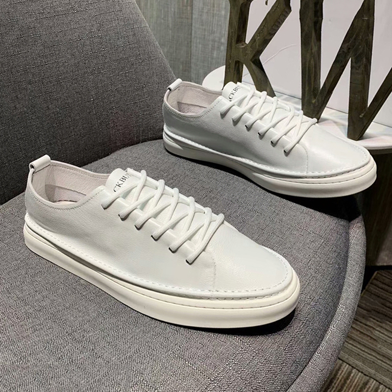 2022 new summer men's shoes leather white shoes men's casual shoes Korean version all-match white sneakers trendy shoes men