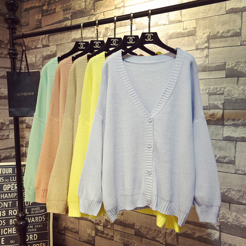 Spring and Autumn New Korean Style Lazy Style Sweater for Women, Loose V-Neck Casual Trendy Knitted Cardigan Woolen Coat