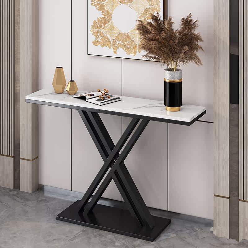 Rock-plate basalt tablelight luxury modern living room decorated against wall narrow table barrier entry to the basalt table