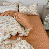 (Home Pose) Art retro small crushed flower pure cotton double man bed goods four pieces of ZD sheet quilt cover kit