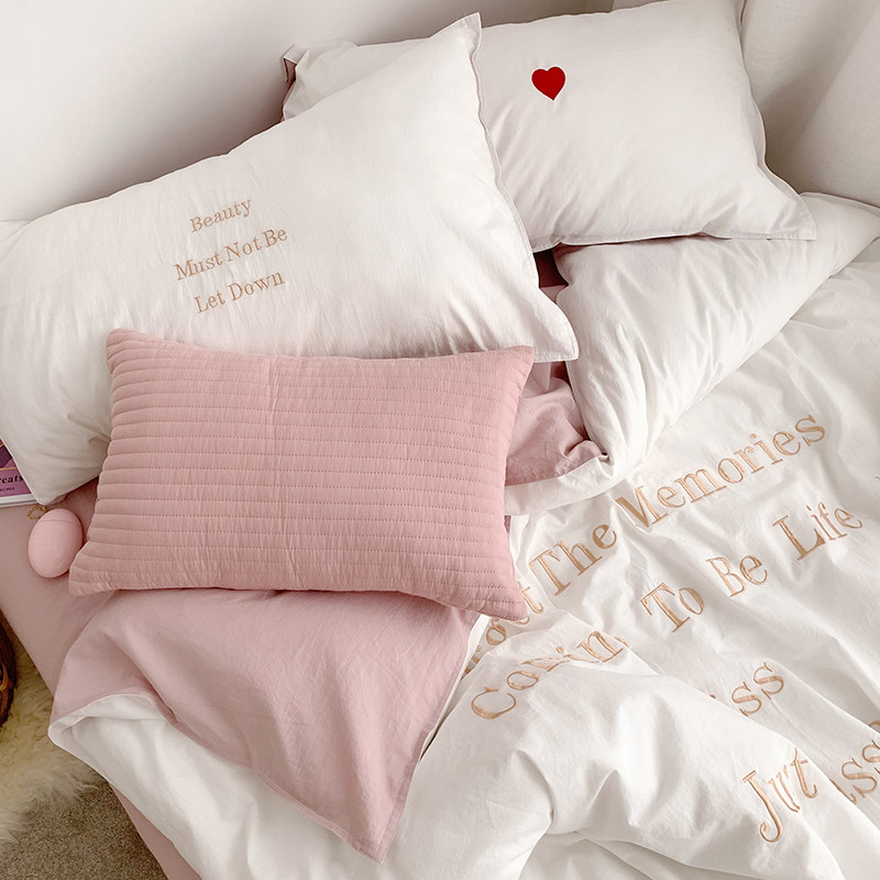 (homestead) LD full cotton washed cotton powder tender pure cotton 3 four sets of bed bedding linen princess wind double