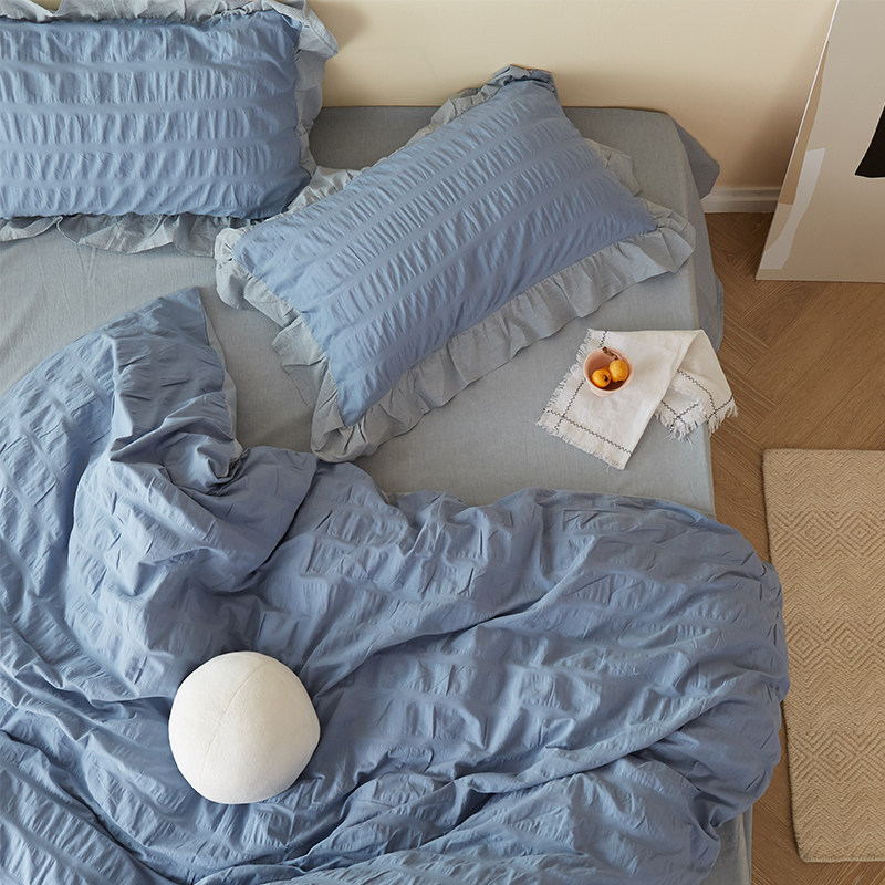 (Home position) Morandi color pure cotton seersucker CWW skin-friendly Nordic simple cotton four-piece set double