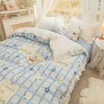 (Home Pose) Brief geometric Cute Lace with single sheet Quilt Cover Pillowcase Single Piece Pure Cotton Twill DN