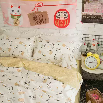 (House posture) Orange cat ten orange nine fat cotton bedding twill three-piece single student bed sheet BJ