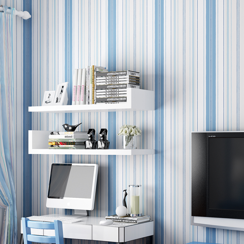 Blue and white stripes self-adhesive wallpaper clothing store dormitory dining room milk tea shop rental room simple pink blue wallpaper