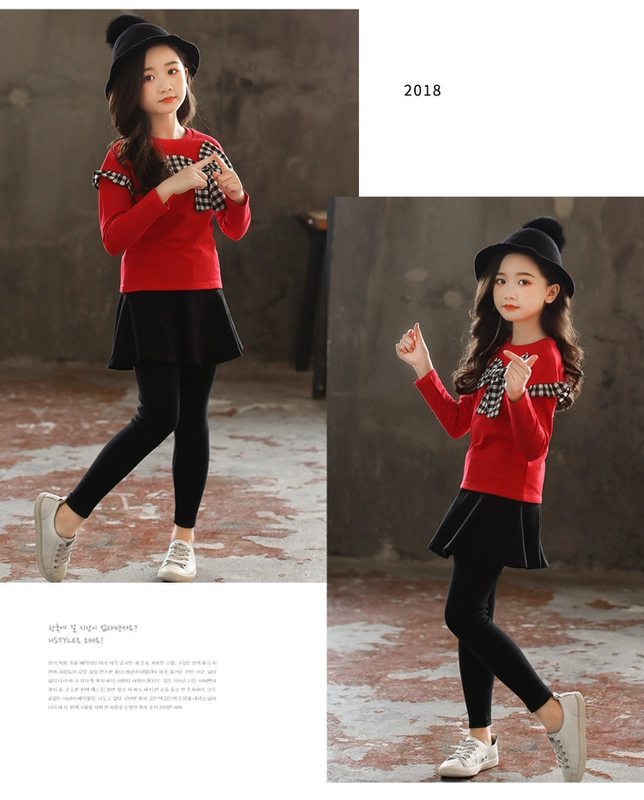 Bộ đồ cho bé gái mùa thu 2018 phiên bản Hàn Quốc mới của bộ đồ thủy triều trong trang phục trẻ em lớn mùa xuân và váy hai dây thời trang quần áo trẻ em mùa thu đông