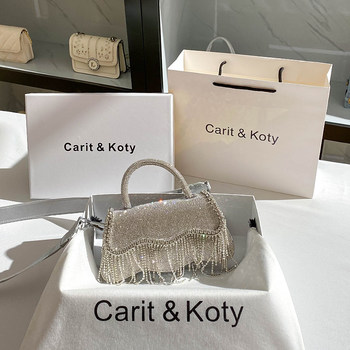 CaritKoty French niche rhinestone bag 2023 new high-end tassel handbag female light luxury Messenger