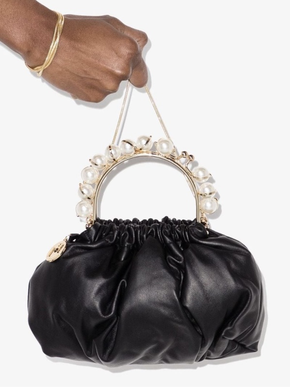 New Rosantica Black Lambskin Pleated Pearl Handbag Women's Small Handbag Chain Shoulder Bag
