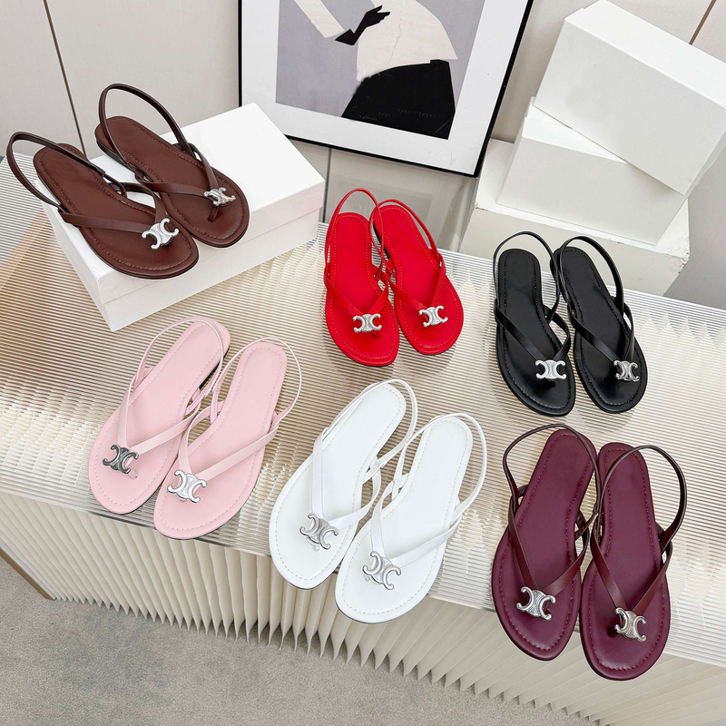 European-Style Metal Flip-Flops for Women, Summer Arc De Triomphe Flat-Soled Thong Sandals, Casual Vacation Beach Sandals