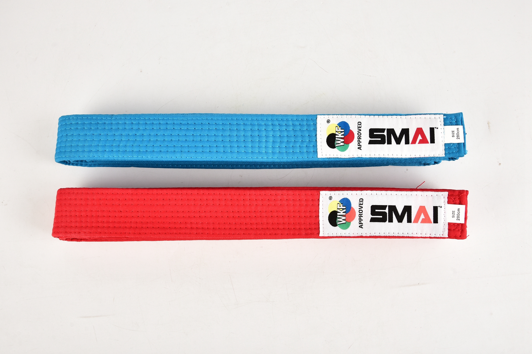 WKF red and blue belt SMAI karate competition Red belt and Blue Hollow Association designated competition brand group hand competition belt