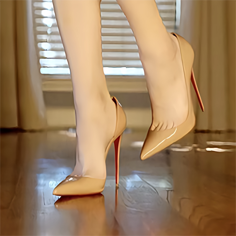 Nude Red-Soled Side-Cut High Heels for Women, Stiletto Heels, 2026 New Style, French Style, High-End, Pointed-Toe Professional Shoes