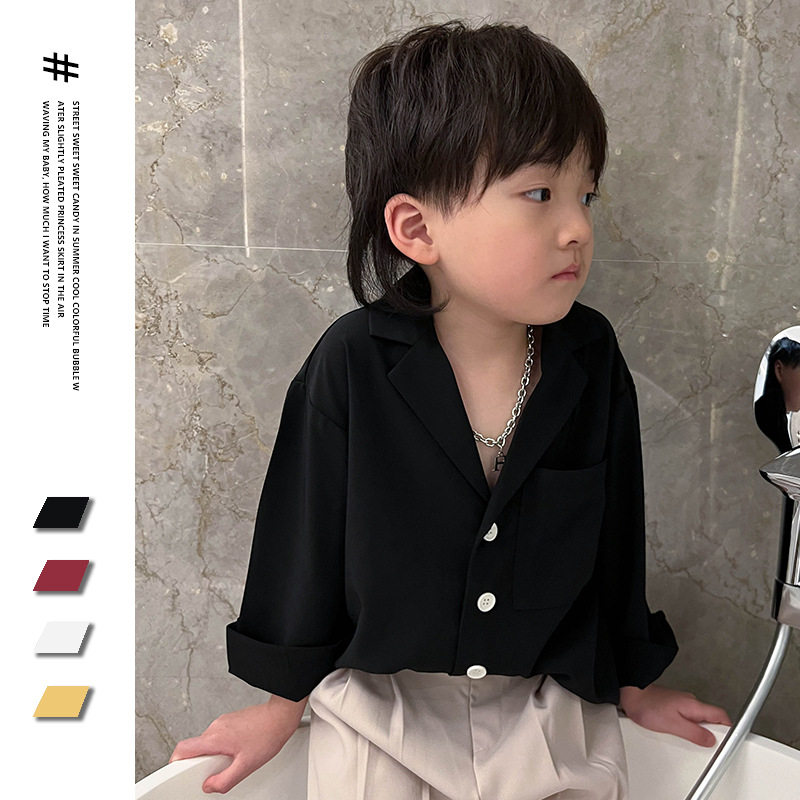 Boys fried street shirts, children's handsome shirts, autumn clothes, long sleeves, trendy handsome boys, black tide brand boys' tops