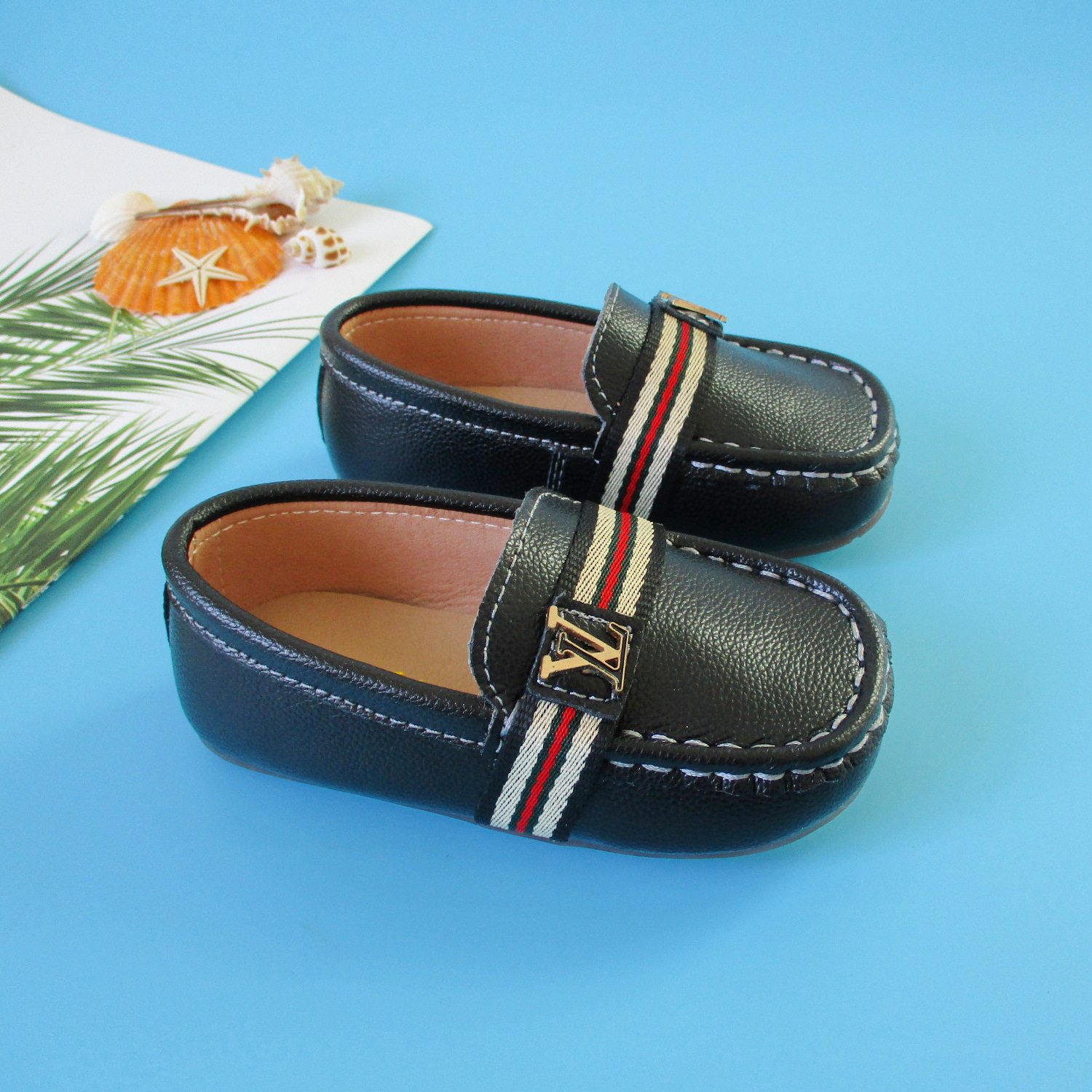 Children Bean Bean Shoes Men 2022 Inron Wind boy Black Leather Shoes Summer Baby Little Leather Shoes Summer Male