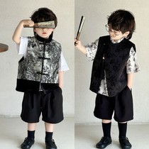 Childrens Chinese tunic suit new Chinese style host boys summer suit small dress suit model catwalk