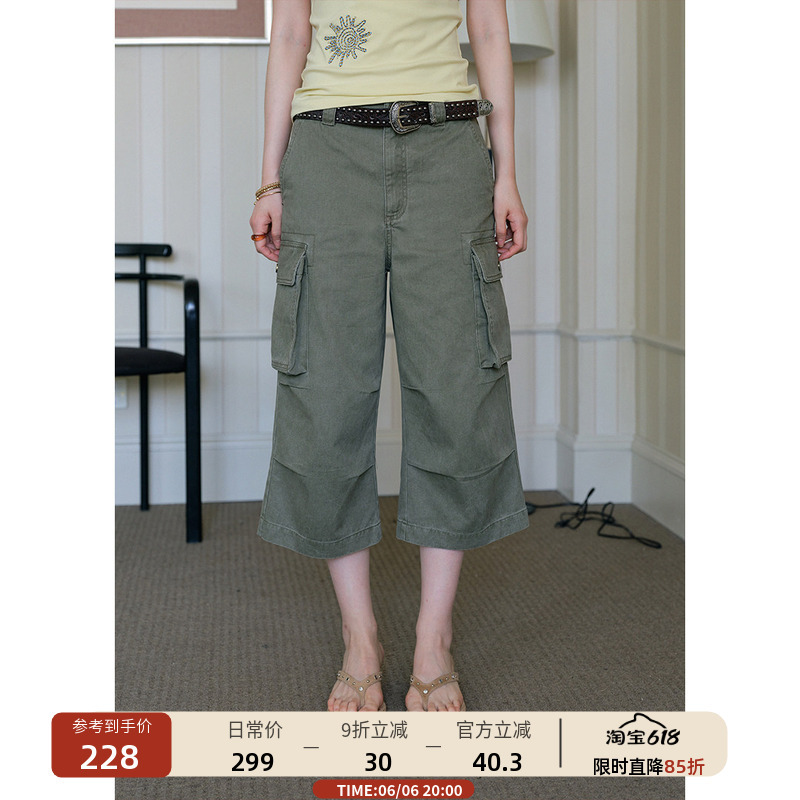 【6/6 20:00 New Product】Workwear-Style Large Pocket Short Straight-Leg Cropped Pants for Women, Loose Casual Pants for Summer