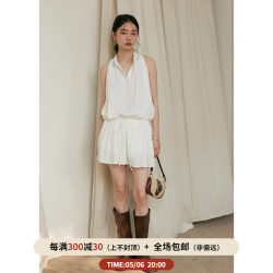 BLUEerror High Waist Drawstring White Halter Dress Feminine Short Pleated Loose Skirt Summer