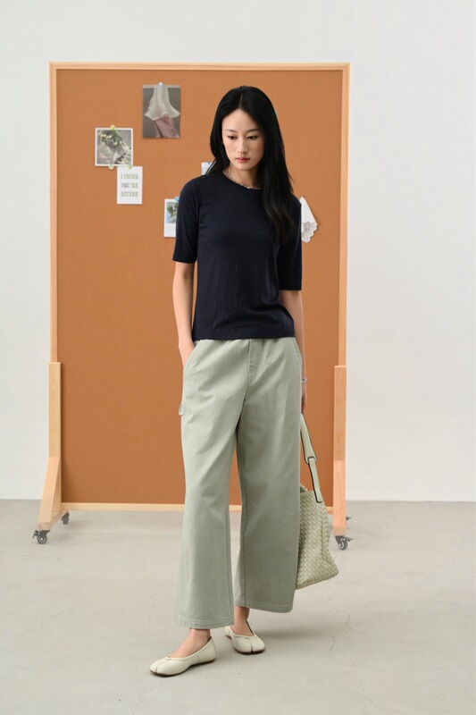 Seawhen 26 Spring New Workwear Latte Pants 100% Cotton Washed Twill Workwear Cropped Casual Pants