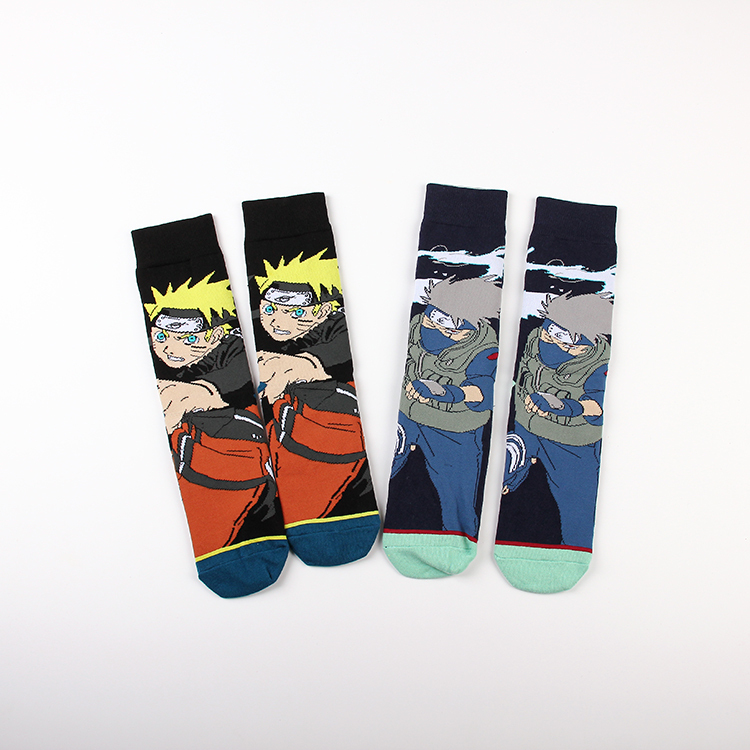 Cartoon Anime Naruto Four Seasons Casual Sports Jacquard Cotton Couple Mid-Calf Socks for Women and Young Men