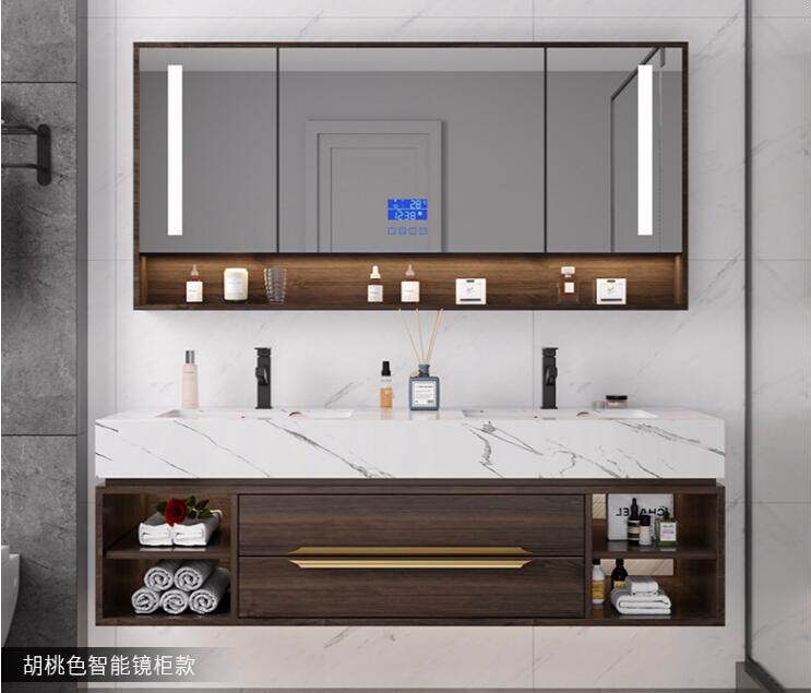 Bath Room Cabinet Suit Modern Minima Bathroom Double Groove Washbasin Washbasin Table Combined Basin Cabinet Marble Wash table cabinet