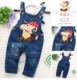 18 mùa xuân mới bé denim trẻ em dây đeo quần 0-3 tuổi bé trai và bé gái quần nhung kẻ sọc quần