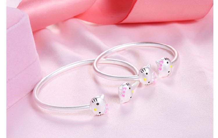 925 sterling bạc hello kitty Hello Kitty baby baby baby vòng tay nam và nữ vòng tay trẻ em bạc trang sức vòng tay trầm hương