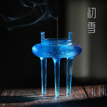 Glass incense burner home indoor worship Buddha three-legged incense base aromatherapy stove tea ceremony ornaments fragrant sandalwood stove