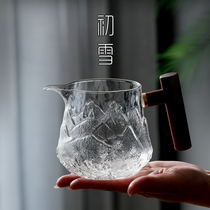 Glass Road Cup high-grade long mouth thick thick high temperature resistant male Cup single wooden handle Japanese tea set accessories tea dispenser