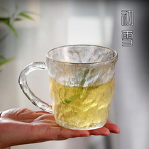 Glass Cup with handle Glacier Cup ins Wind high color value household drinking water Cup Cola Cup Japanese Flower Cup