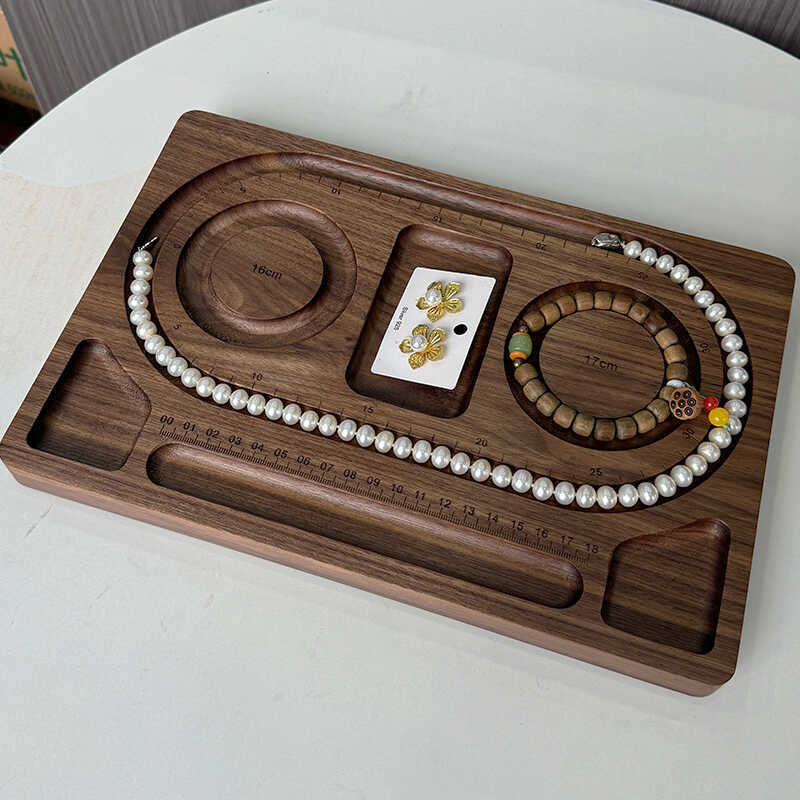 Black Walnut Solid Wood DIY Bracelet Display Stand, Wristband Tray, Photography Props, Jewelry Storage Tray with Scale