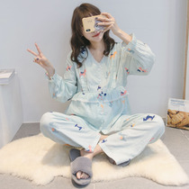 Spring Autumn Season Lunar Subsuit Pure Cotton Yarn Maternal Prenatal Postnatal Breastfeeding Breastfeeding Clothing Cartoon Printed Pro-Skin Pregnant Woman Pyjamas