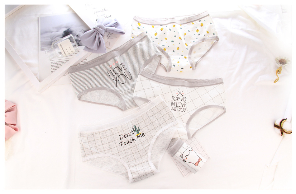 6 包邮 萌萌 猫 腰 腰 Quần yếm cotton tam giác đáy quần cotton cô gái màu trắng xám quần xì áo vú