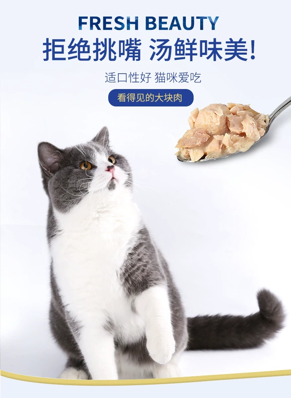 Pie Tu petstwo đóng hộp mèo con mèo trắng vỗ béo mèo Mỹ tai ngắn snack thức ăn ướt 85gx12 lon - Đồ ăn nhẹ cho mèo